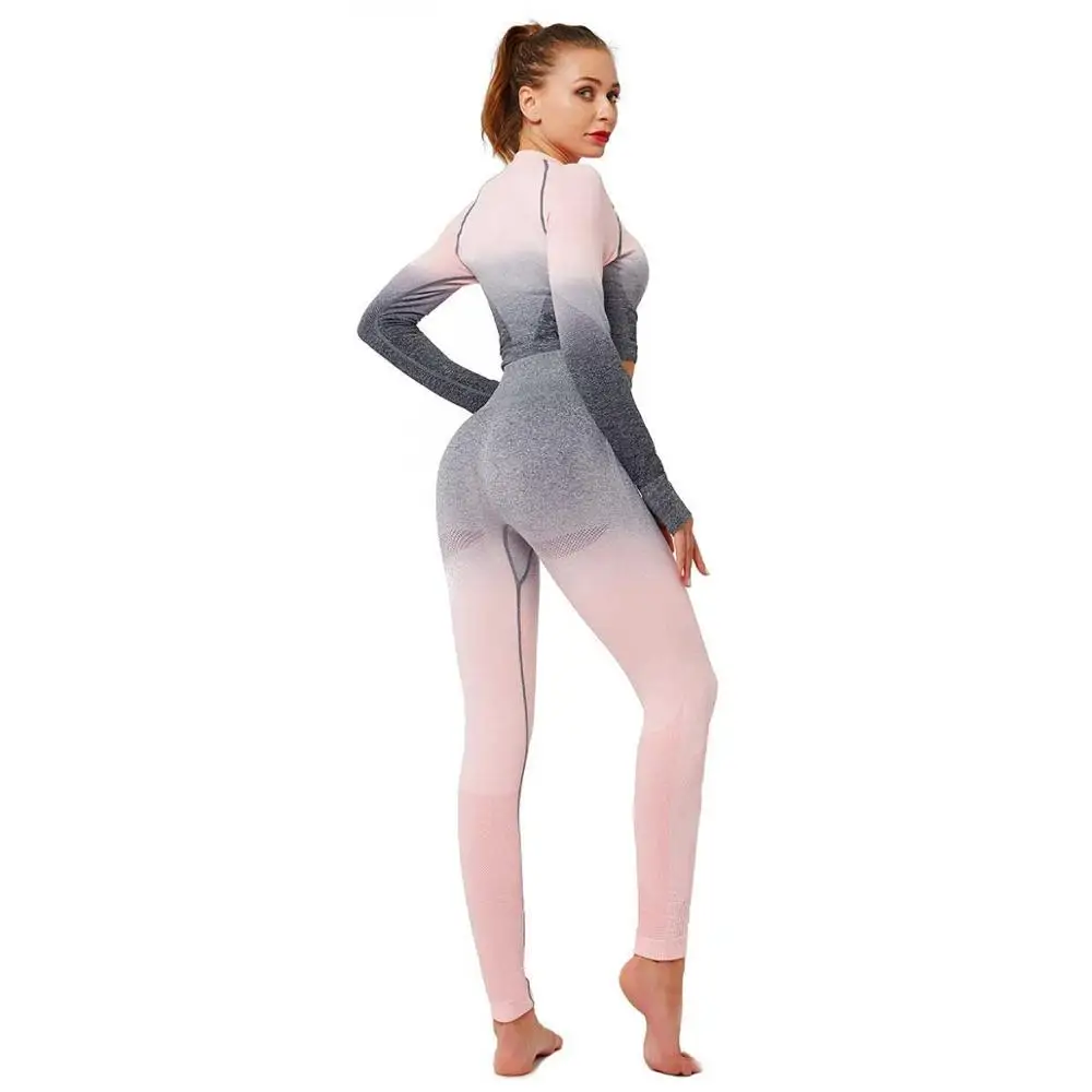 Deep Grey pink Женские леггинсы для фитнеса+ Топ, одежда для тренировок, гимнастики, спорта, бега, набор для занятий йогой, упражнений на поезде, бодибилдинга, рубашка+ штаны NS88 - Цвет: Deep Grey pink