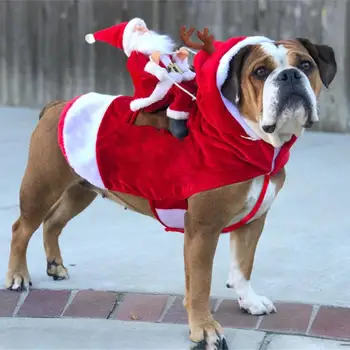 

Pet Dog Christmas Clothes Santa Claus Riding Deer Dogs Dress Up Christmas Costume
