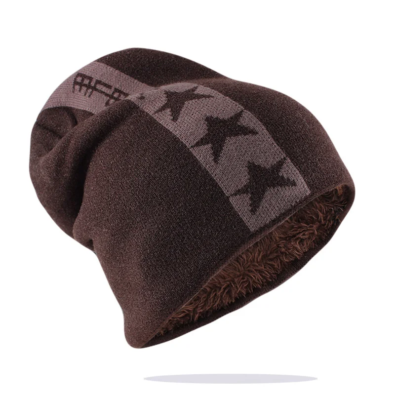 Коричневый Новинка, Skullies Beanies, вязаная шапка, Зимние головные уборы для мужчин и женщин, шапочки, теплые мужские шапки, модные шапки со звездами - Цвет: Коричневый
