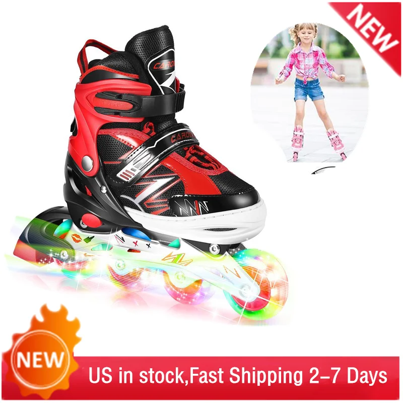 Fashine Adjustable Inline Skates with Flashing Wheel for Kids Breathable Mesh Inline Rollerblades for Indoor Outdoor US Stock 