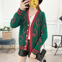 Женские свитера, вязанные кардиганы с буквенным узором, модные брендовые топы высокого качества на осень и зиму