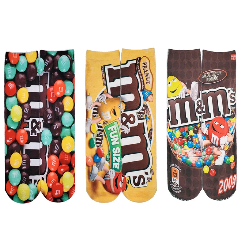 Носки хлопковые унисекс 3 пары рисунок в виде конфет шоколада картофеля чипсов