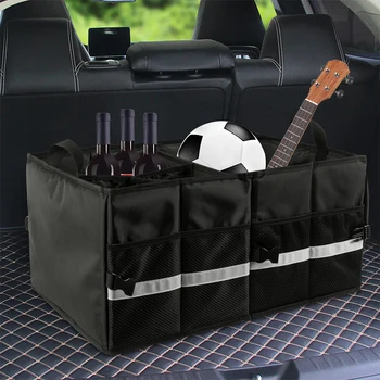 

Car Boot Organiser Trunk Organiser Collapsible Waterproof Durable Multi Compartments with Sturdy Base Hook Fastener for Car SUV