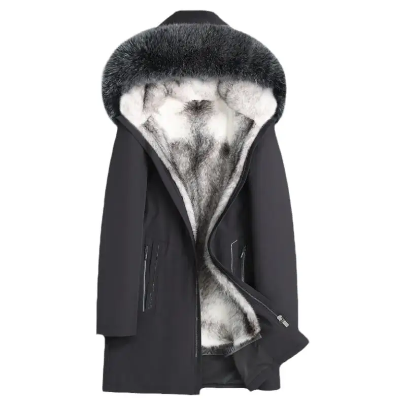 Parka Men's Whole Mink Mink Fur Integrated Liner Mid-Length Hooded Fur Marten Overcoats Winter Coat men fox fur jacket 2023 new parka men whole mink liner winter new fur coat mink like wool mid length leather fur coat