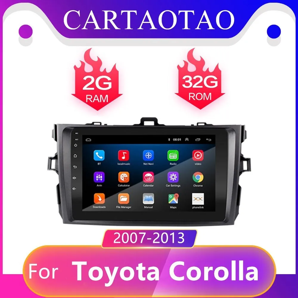 2 din Android 8.1GO для Toyota Corolla E140/150 2006 2013 автомобильный мультимедийный плеер с видео