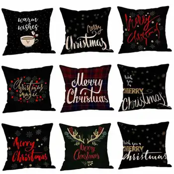 

Xmas Christmas Letter Pattern Cotton Linen Pillowcase Sofa Waist Cushion Cover 18'' for Home Office Room Decor Pillow Cover