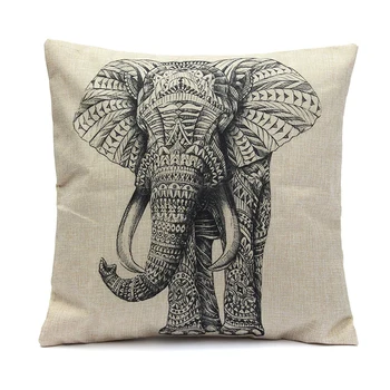 

Vintage Elephant Pillow Cover Cotton Linen Sofa Waist Cushion Case Home Decor
