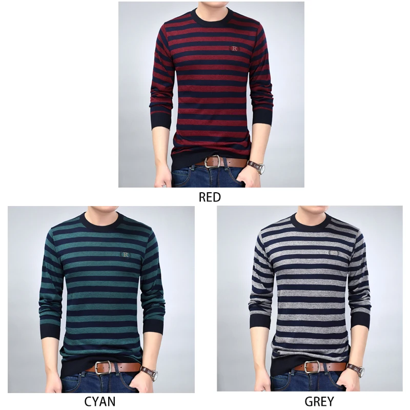 80% OFF Mens Pullover Basic Sweater O-neck Fashion Striped Cable Knit Sweater Autumn Winter Pullover Men Slim Fit Male Stripes Sweater