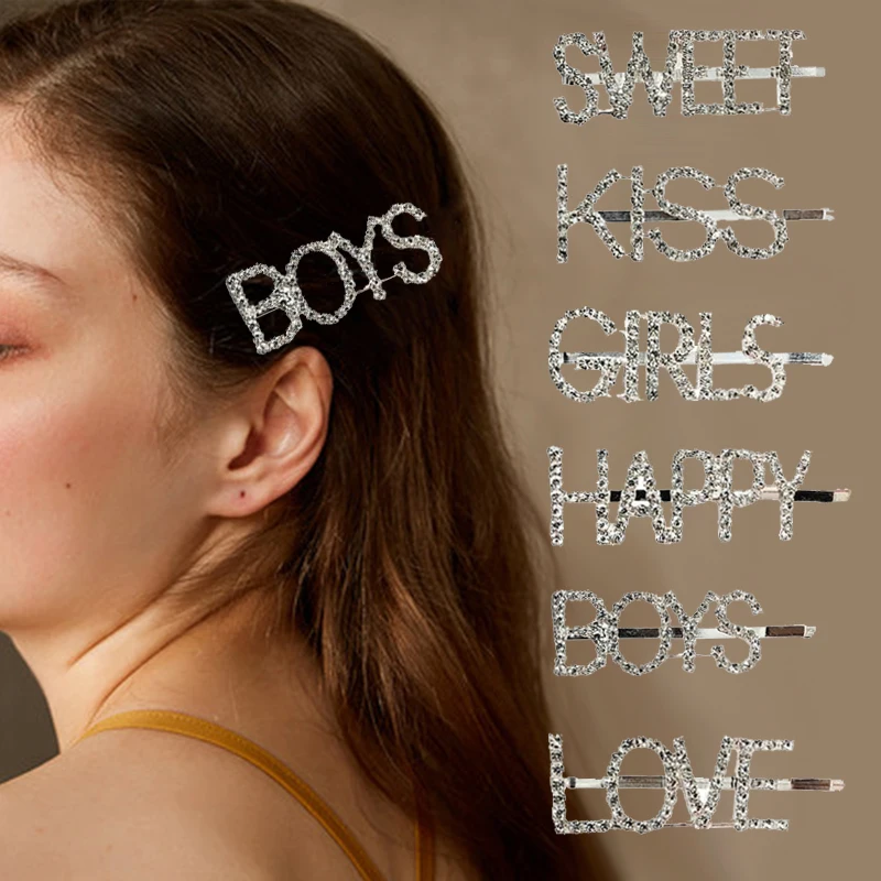 

1PC Women Hairpins Fashion Barrette Shiny Personality Letter Hairpins Girls Party Daily Life Hair Clips Headwear Hair Tools