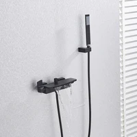 Bathroom Tub Faucet Single Handle Waterfall Spout Mixer Tap with Hand Shower Wall Mounted Bath Faucet Bathtub Faucet Water Mixer 2