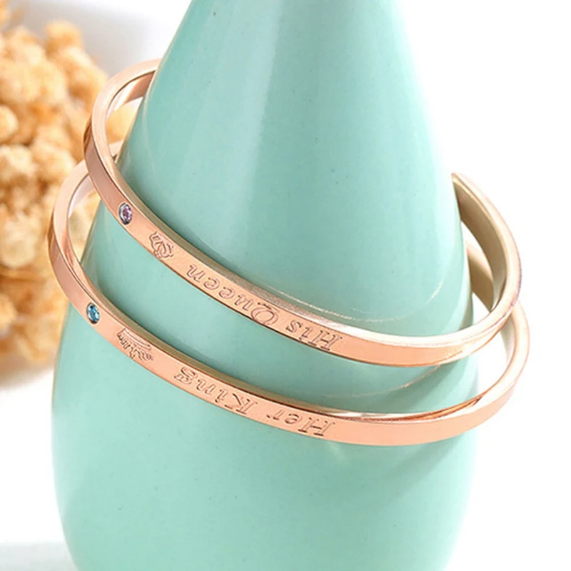 Her King His Queen Couple Bracelets with Crystal Stone Charm Lover Wedding Bracelet for Women Men