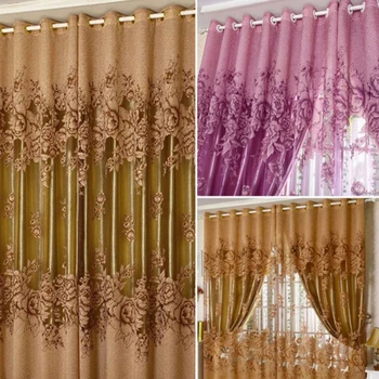 

European Peony Pattern Voile Curtains Tulle Sheer Valances Home Decor Home Textile Series Decoration
