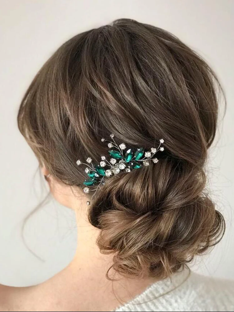 Bohemian Green Wedding Hair Comb Rhinestone Hair Jewelry Bridal Flower Headpiece Romantic Ornaments For Bride Ornament hair accessories bridal hair accessories bridal jewelry set