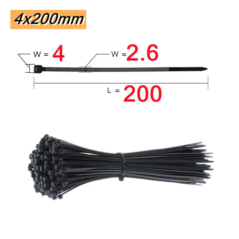 100 PCS Self-locking Plastic Nylon Tie  Black Fastening Strap Cable-Tie-Set Cable Zip Tie Fastening Ring Zip Wraps Strap Tie - Image 10