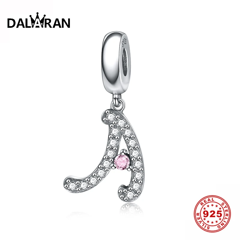 

DALARAN 925 Sterling Silver Name Letter Charms CZ A to Z 26 Alphabet Pendant Necklace Fit Bracelets DIY Jewelry Making Accessory