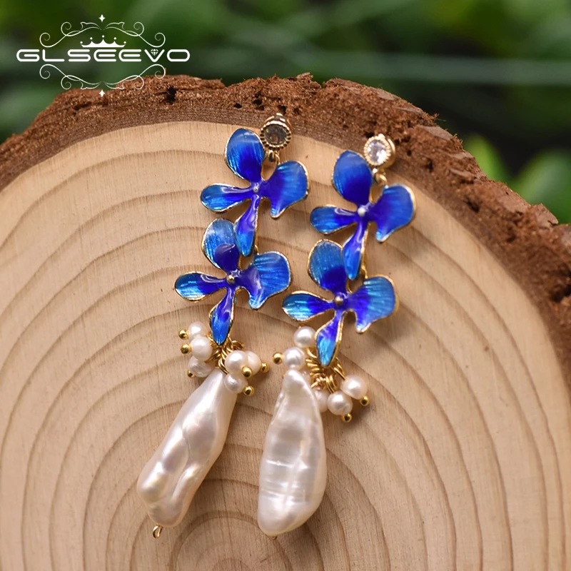 Серьги подвески GLSEEVO из натурального пресноводного барочного жемчуга для женщин