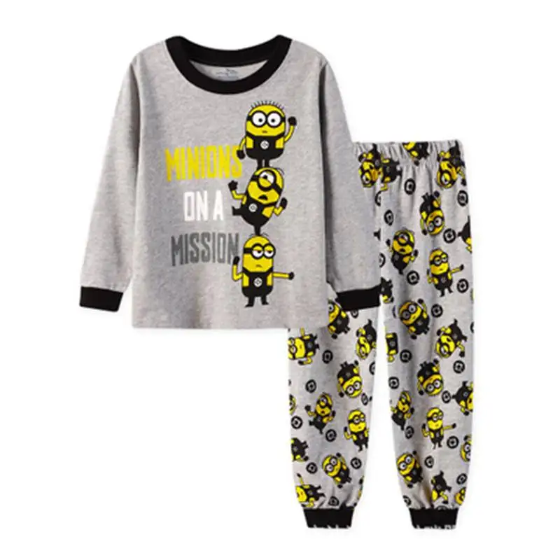 Новые модные пижамы для девочек; одежда; детская одежда с длинным рукавом хлопчатобумажные, с мультипликационными персонажами одежда для сна детские пижамы для От 2 до 7 лет детские пижамы - Цвет: Серый