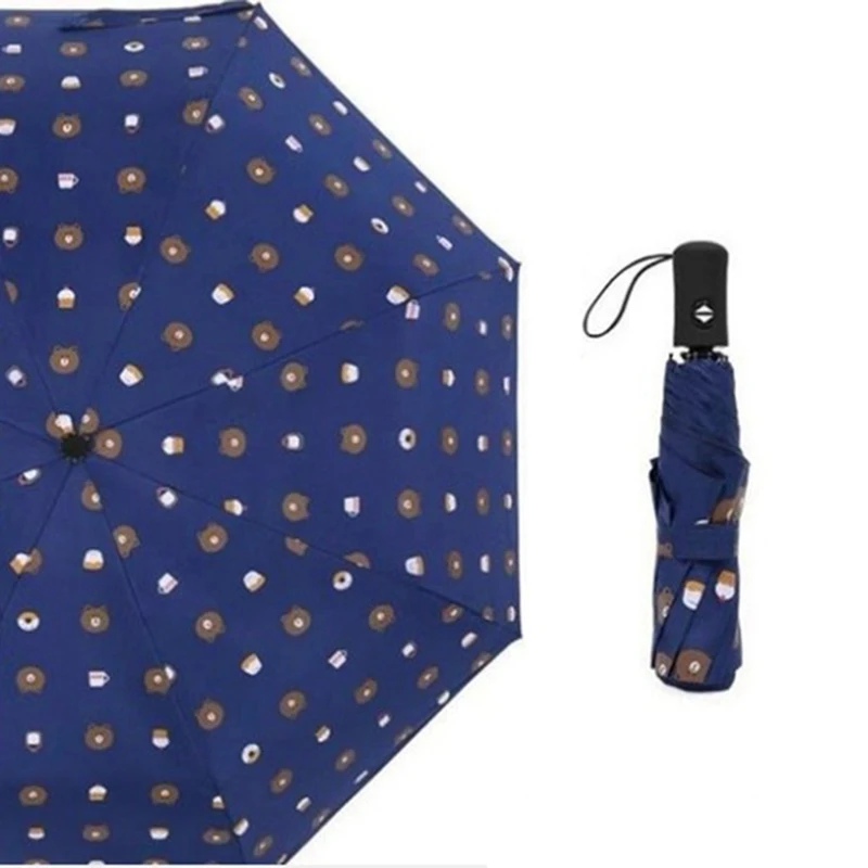 Карманный Зонт, мини складной зонт от солнца, складной мини-зонт, карамельный цвет, милый медведь, автоматический зонт для путешествий