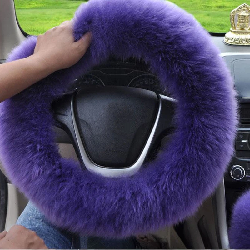 Amethyst Комплект из 3 предметов, длинный плюшевый теплый чехол на руль, шерстяной ручной тормоз, автомобильный аксессуар, универсальный - Название цвета: Amethyst
