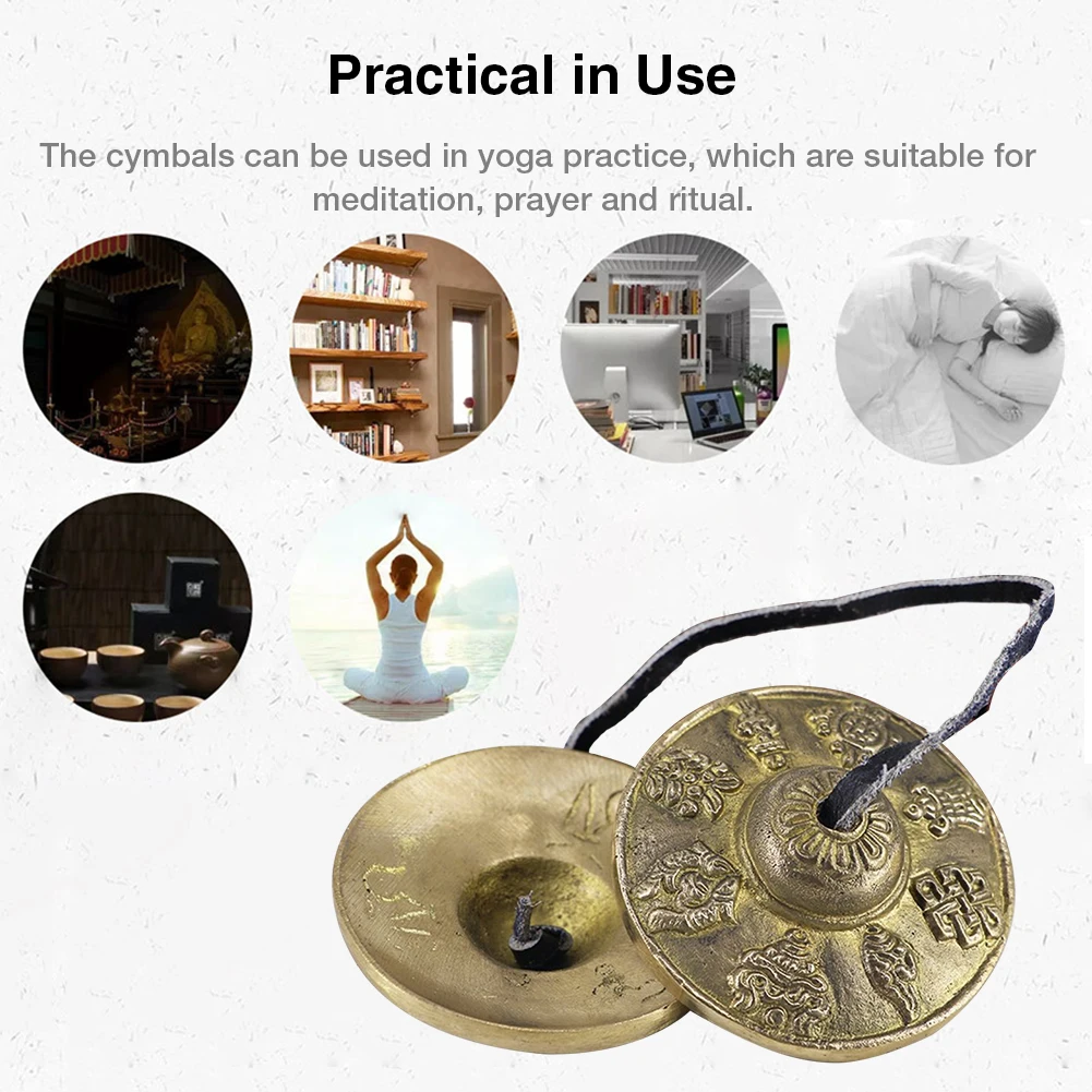 1 Pair Yoga Cymbals Brass Cymbal Bell Chimes Tibetan Buddhist Style Tingsha Meditation Yoga Accessory Instrument Cymbals