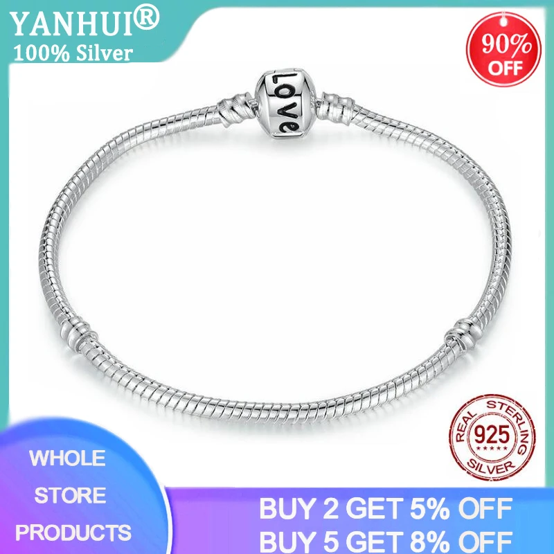 DIY Bracelet Charms Letter Silver 925-Jewelry Love-Snake-Chain YANHUI 100%925-Sterling-Silver