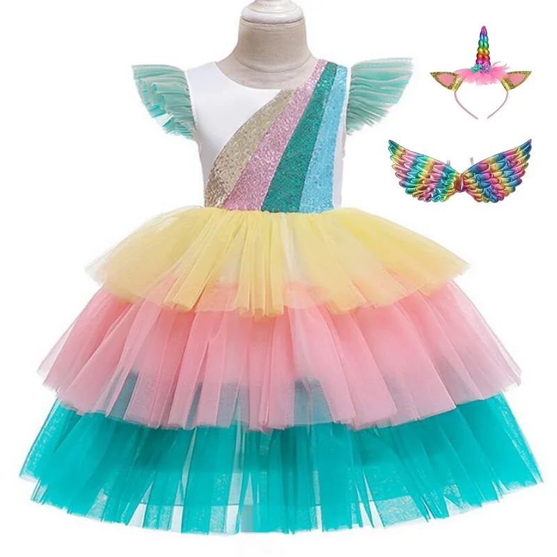 Новые детские костюмы единорогов на Хэллоуин для девочек; нарядное платье-пачка с единорогом и повязкой на голову с крыльями; нарядные вечерние платья принцессы для девочек; От 2 до 10 лет - Цвет: sytle-C