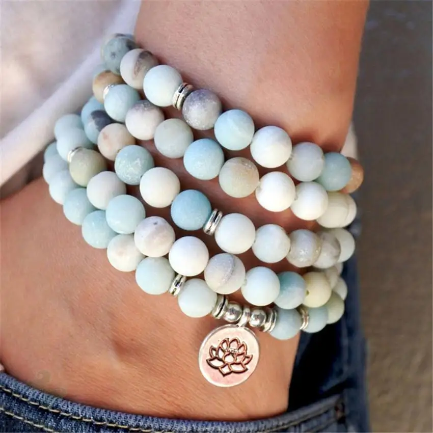 8mm Amazonite Stone 108 Beads Handmade Tassel Necklace Prayer Wristband Meditation Japa Spirituality Yoga Classic
