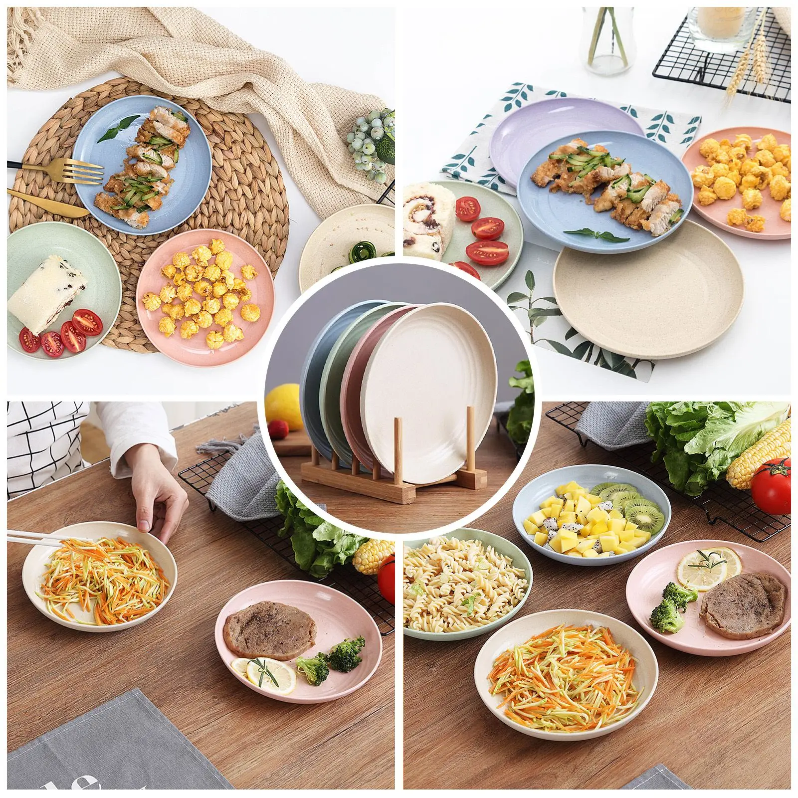 25cm High Quality Dinner Plate Wheat Straw Plate Solid Color Plate Fruit Dishes Tableware Bone Dish Eco Friendly Unbreakable