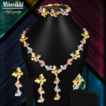 

missvikki Luxury Cute Batterfly Necklace Sweet Girl Jewelry Set Fashion Bracelet Necklace Ring Earrings Best Shiny Women Gift