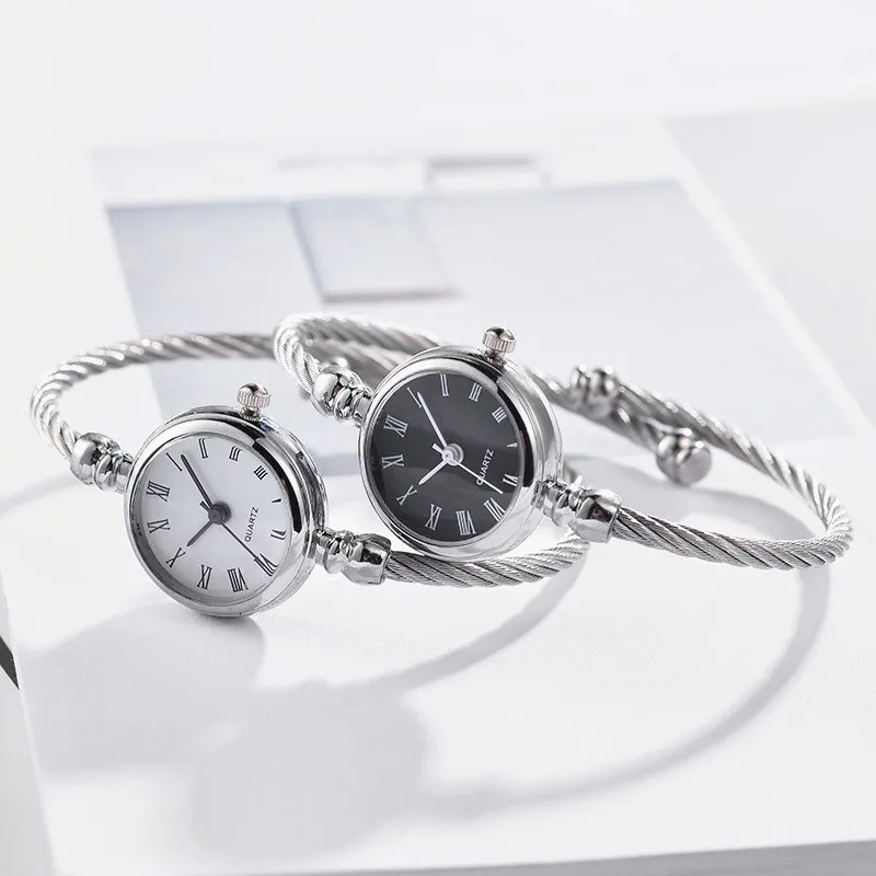 1PC Pop Luxury Vintage Fashion Silver Women Dress Watches Casual Quartz Stainless Steel Band Bracelet Watch Analog Wrist Watches