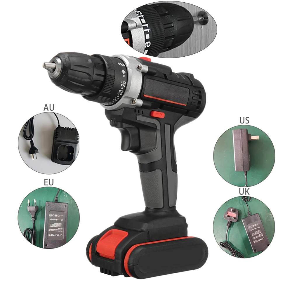 

Brushless Cordless Electric Impact Drill LED Lights Display Rechargeable Battery Power Hand Drilling Tools