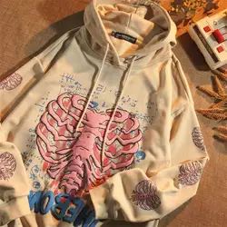 2021 nova grunge oversized goth hoodie streetwear womens primavera khaki y2k topos crânio impressão hip hop camisolas femininas kawaii