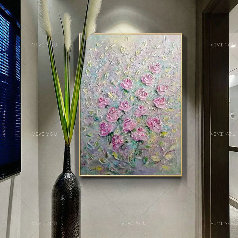 

Create 100% Handmade Pink Rose Thick oil painting Modern Large Abstract Canvas Art Oil Painting Wall Pictures For Living Room