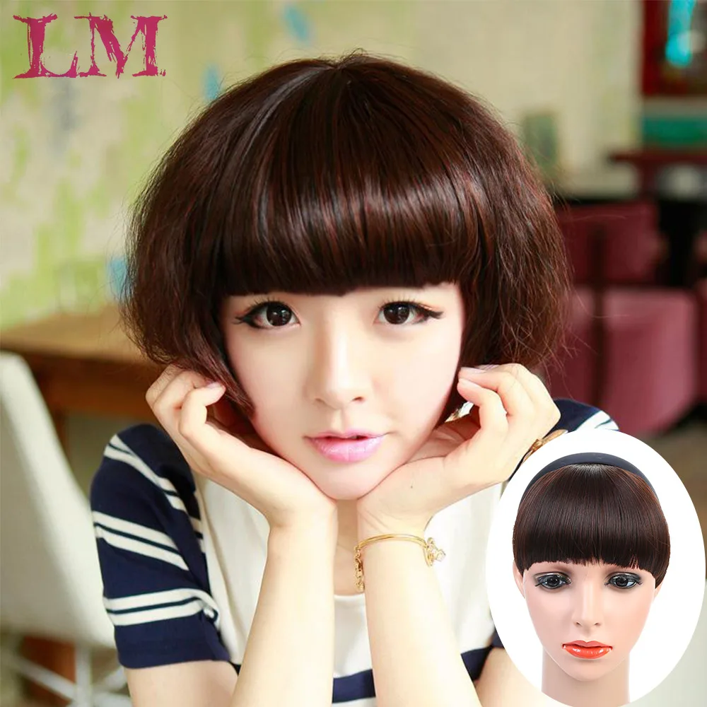

LM Clip On Short Straight Front Fake Fringe Polychrome High-temperatureBangs Hair Extensions Clip In Hair