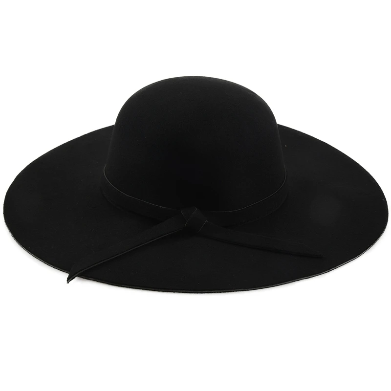 Новая Черная мягкая Дамская флоппи с широкими полями шляпа Fedora платье ретро шерсть бант