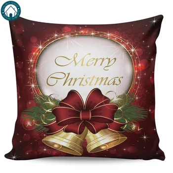 

Merry Christmas Bells Stars Red New Year Pattern Pillow Covers Cases Cover Cushion Pillowcase Square Print