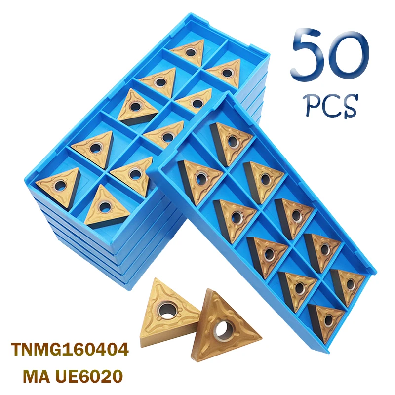 

Твердосплавные пластины TNMG160404 MA UE6020, внешний токарный инструмент, токарный резец для металла, режущий станок TNMG 160404, лезвие, 50 шт.