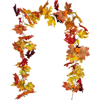 

1.75m Artificial Plants Simulation Rattan Sunflower Pumpkin Berry Leaves Vine Halloween Harvest Festival Wall Decoration