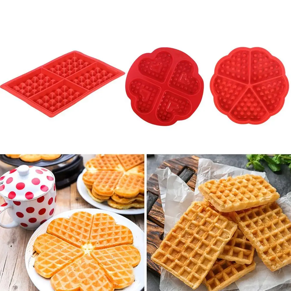 Round Non Stick Silicone Waffle Mould Tray Heart Shaped Waffles Baking Mold Pan 