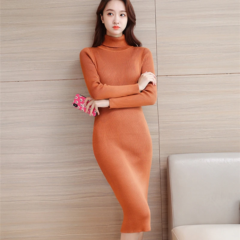Корейское платье свитер модные женские вязаные платья элегантные водолазки