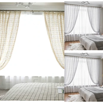 

Lychee Hollow Retro Window Curtains Simple Cotton Curtain for Living Room Modern Window Curtains