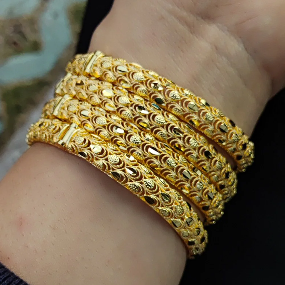 

24k Gold Color Dubai Bangles For Women Bijoux Africaine Jewellery Wedding Bangles&Bracelets Phoenix Gifts