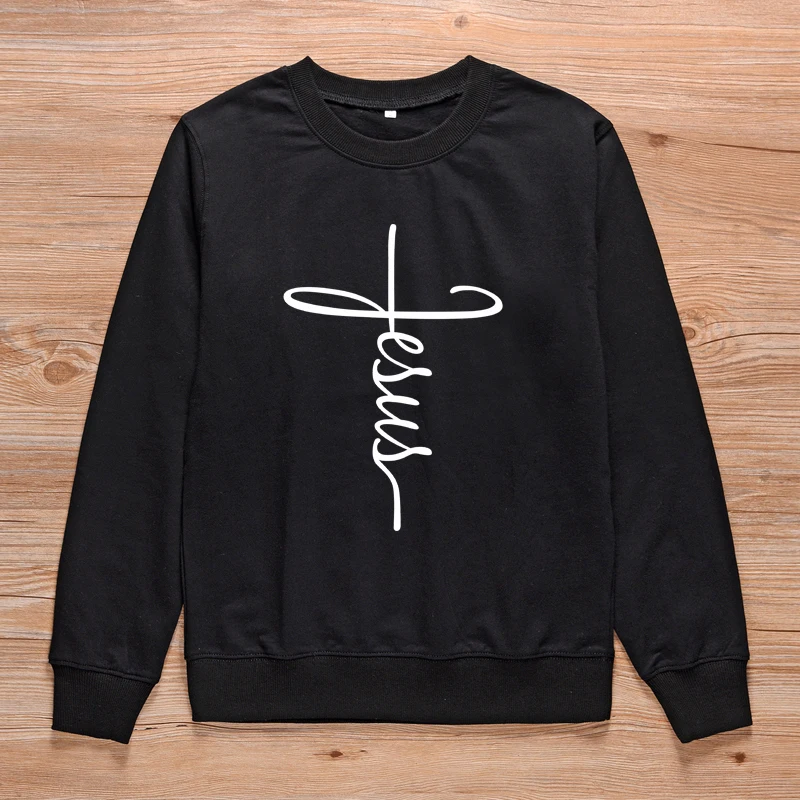 Billig ONSEME Kreuz Jesus Sweatshirt Glauben Kunst Grafik Crewneck Pullover Frauen Christian Sweatshirts Pullover Femme Harajuku Hoodies