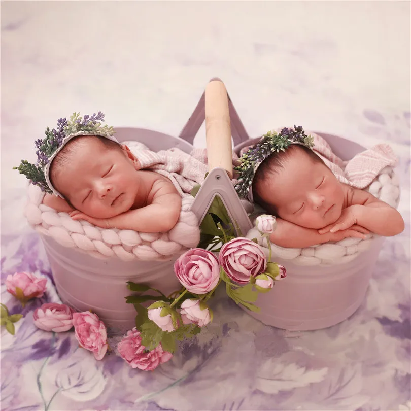 Newborn baby photo props Baby photo theme props Twin baby photo bucket retro old