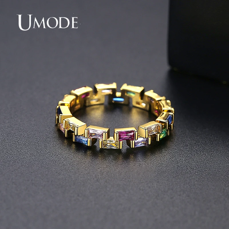 UMODE Rectangle Colorful Australia Rhinestone Cubic Zirconia Rings for Women Fashion Jewelry Pendientes Mujer Spring Gift UR0659