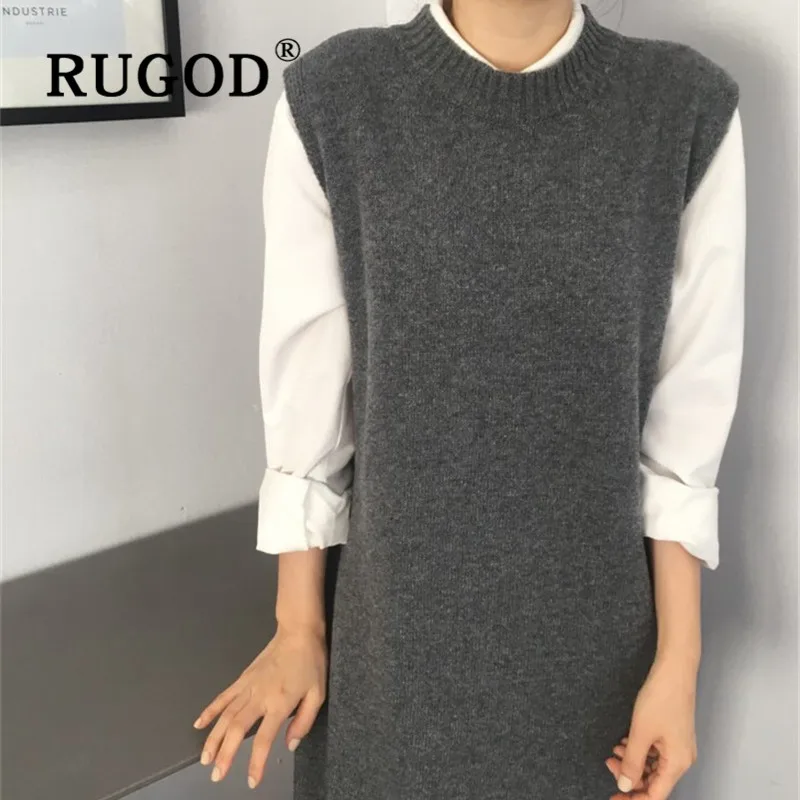 RUGOD 2019 новое зимнее однотонное платье свитер для женщин с круглым вырезом без