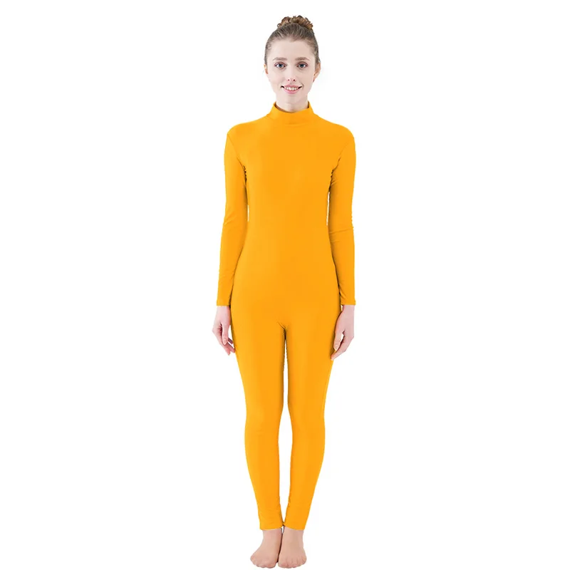 Orange Ensnovo, Женский балетный комбинезон Yogo, длинный рукав, водолазка, костюм, лайкра, нейлон, спандекс, Одежда для танцев, боди, спортивные комбинезоны - Цвет: Orange