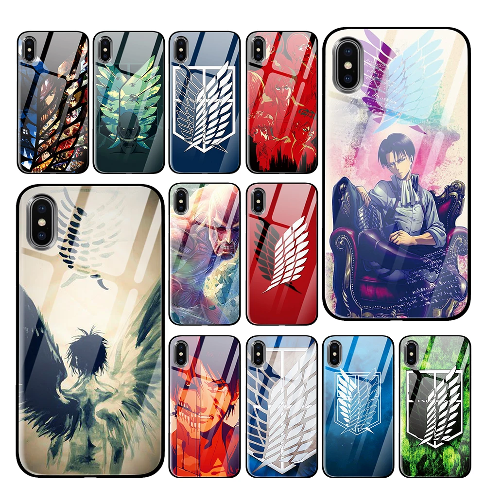 Attack on titan аниме комиксов закаленное Стекло телефонные чехлы для Iphone 5, 5s, se, 6, 6s 7 8 Plus X XS Max XR задняя крышка