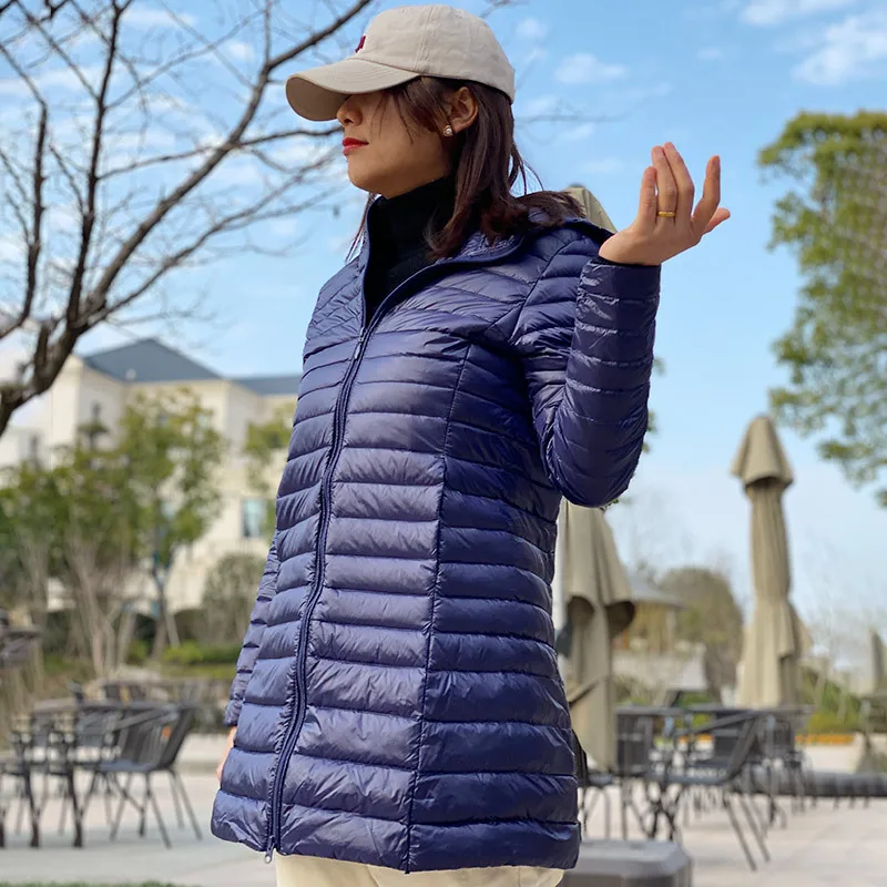 Ladies large size slim light down jacket middle - length middle-aged mother autumn and winter wear hooded fashion coat tide