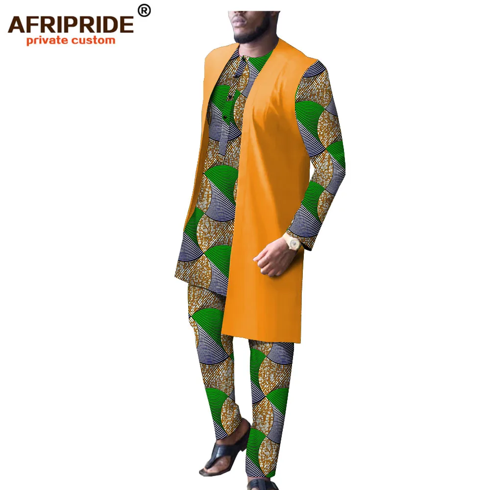 Great Value Dashiki Men African Clothing Long Jackets Print Shirts and Pants Set Casual Tracksuit Wax Attire Bazin Riche AFRIPRIDE A1916009B
